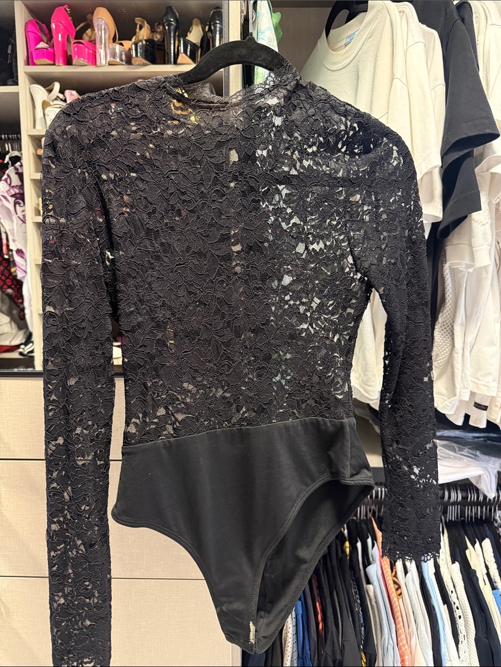 Black Lace Long-Sleeve Bodysuit by
